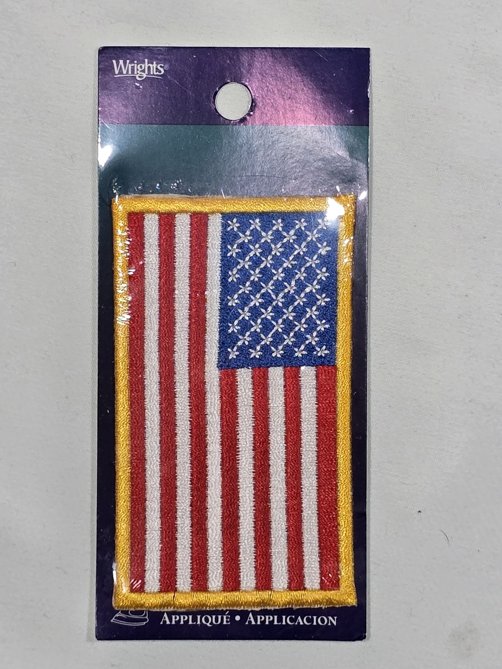 Vintage Wrights American Flag Embroidered Iron-On Patch New on Card